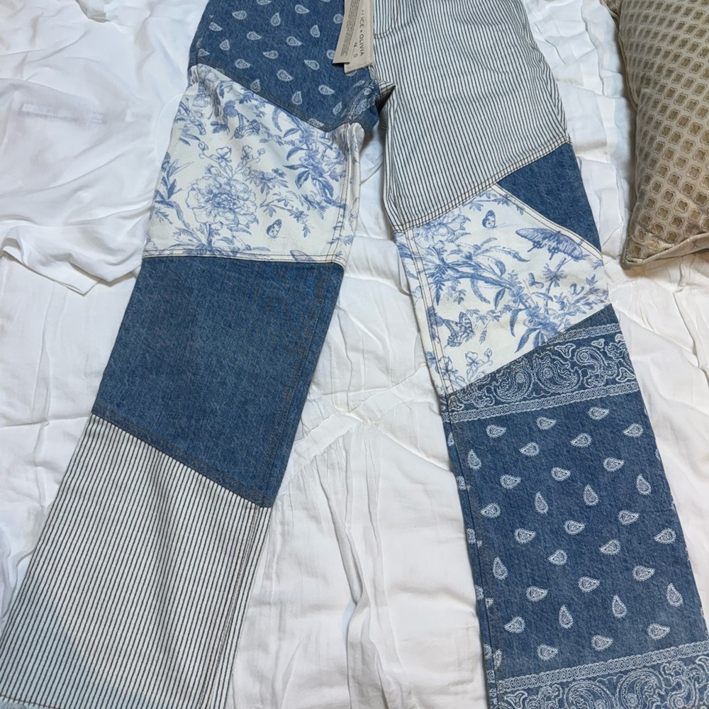 Alice + Olivia Patchwork Patterned Jeans Size 24 … - image 1